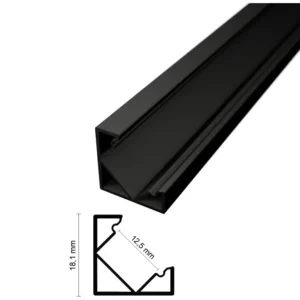 Sarok alumínium profil, LED szalaghoz. Opál burkolattal ! SLP-2 - fekete