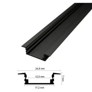 Süllyeszthető alumínium profil, LED szalaghoz. Opál burkolattal ! SLP - fekete